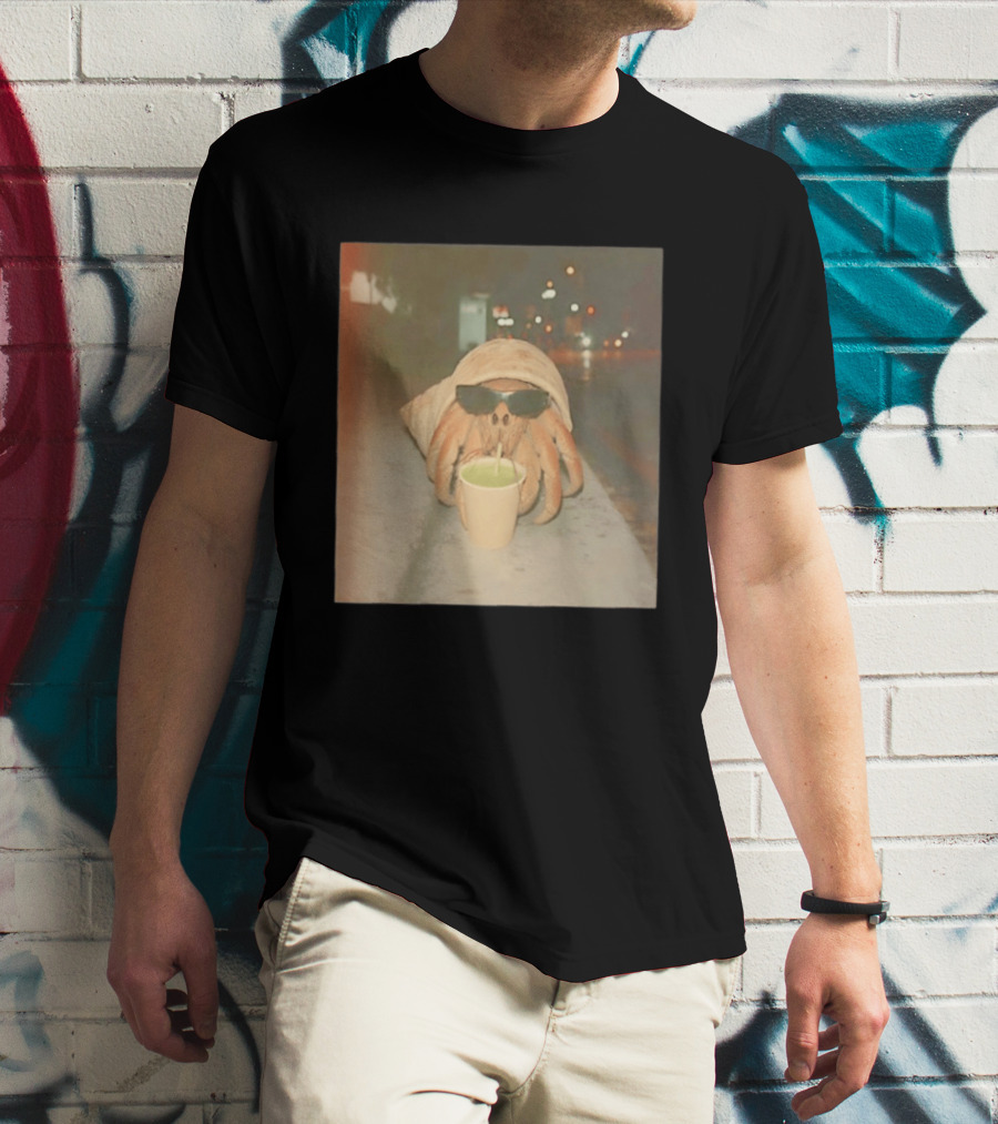 Hermit Crab Sunglasses Drinking Iced Beverage At Night T-Shirt