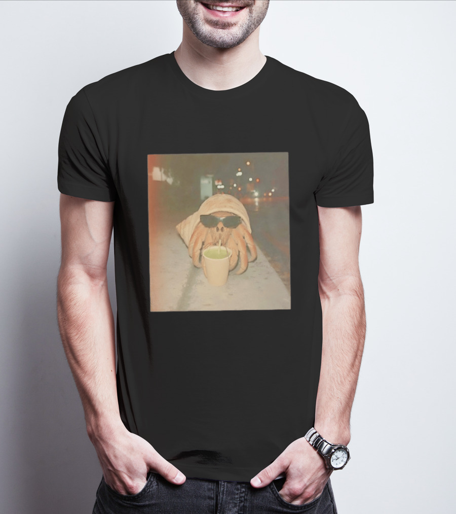 Hermit Crab Sunglasses Drinking Iced Beverage At Night T-Shirt