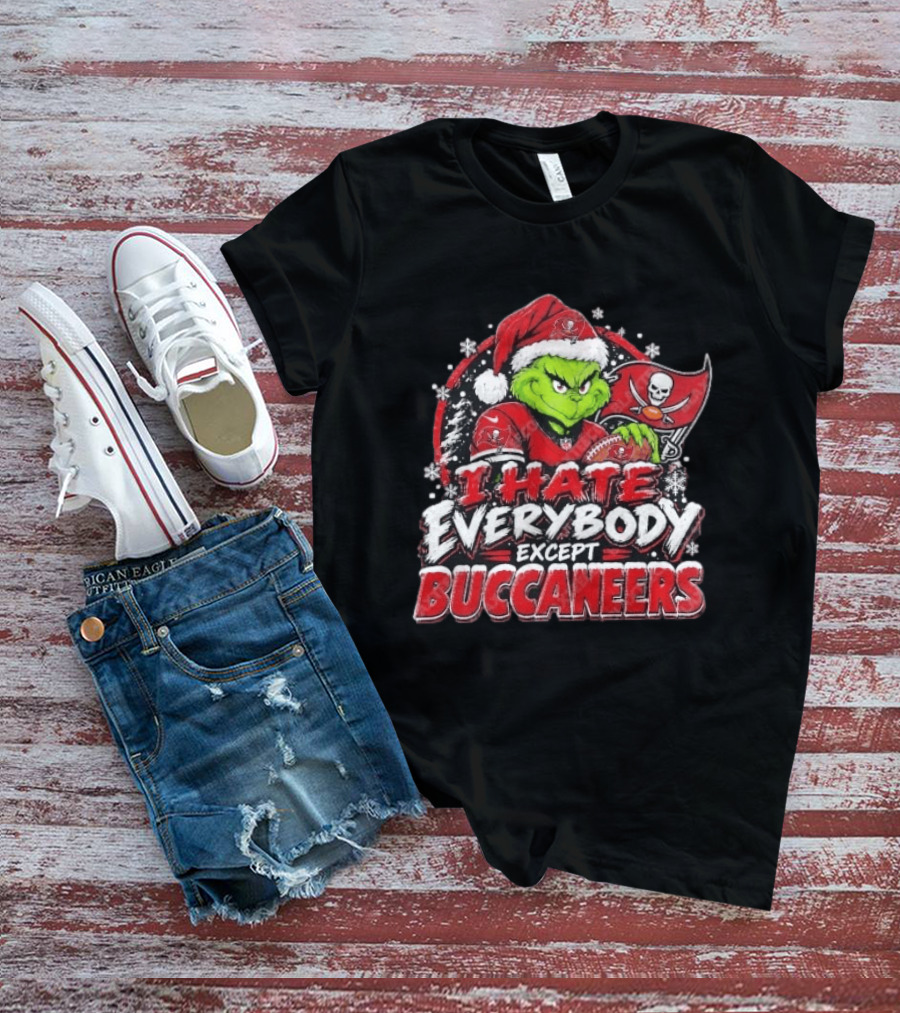 I Hate Everybody Except Buccaneers Tampa Bay Grinch Christmas Holiday T-Shirt