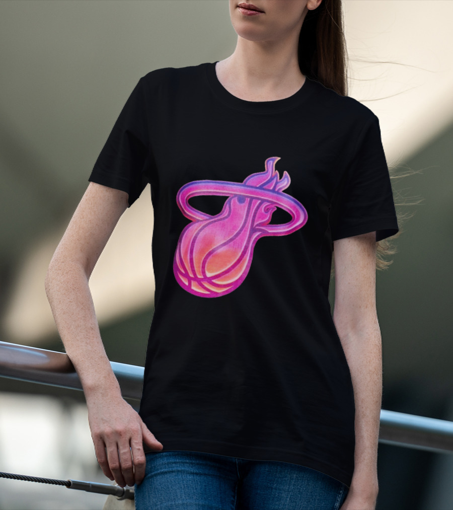 Miami Heat Court Culture Vice City Flaming Basketball T-Shirt