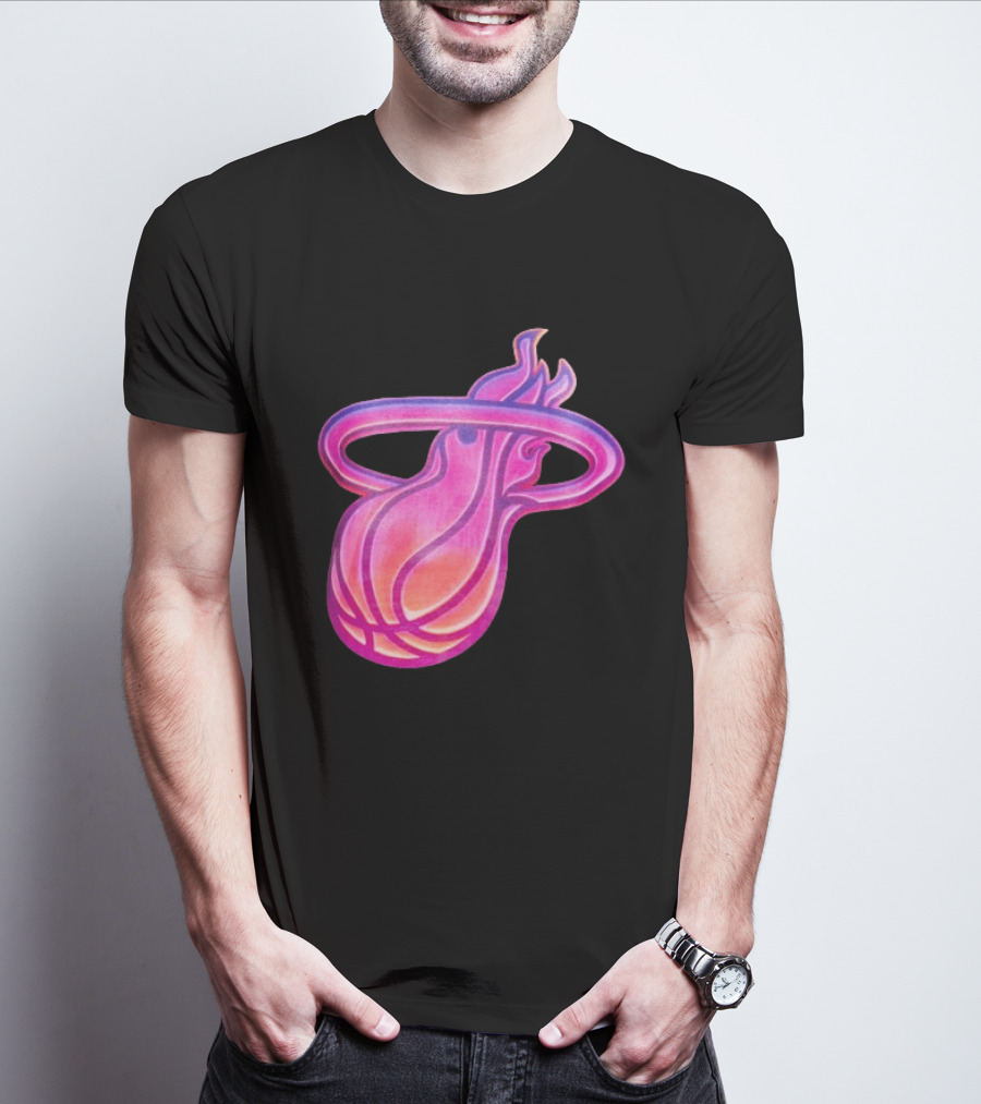 Miami Heat Court Culture Vice City Flaming Basketball T-Shirt
