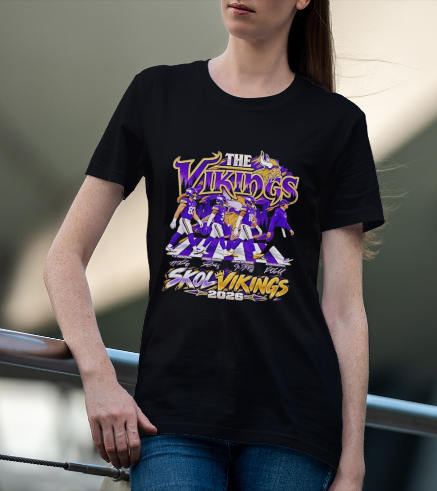 Minnesota Vikings Skol Vikings Abbey Road 2026 T. J. Hockenson Justin Jefferson Kevin O'Connell T-Shirt