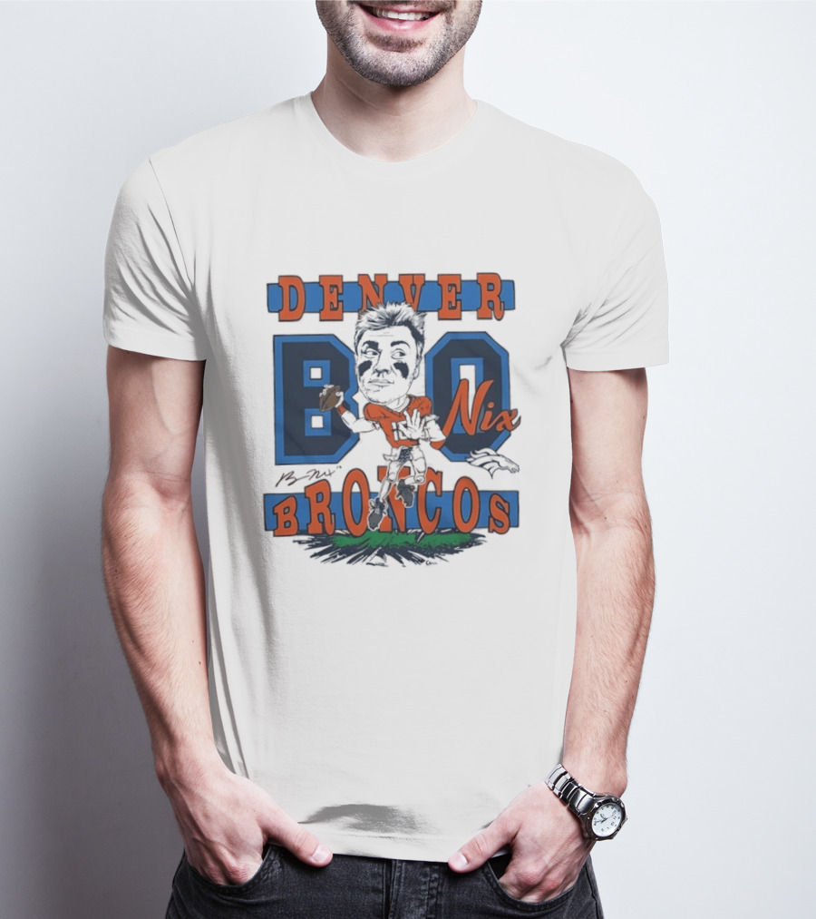 Denver Broncos Bo Nix Caricature Player T-Shirt