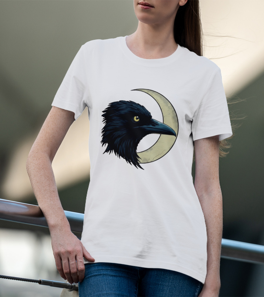 Raven Crescent Moon Guardian Of The Glimmer T-Shirt