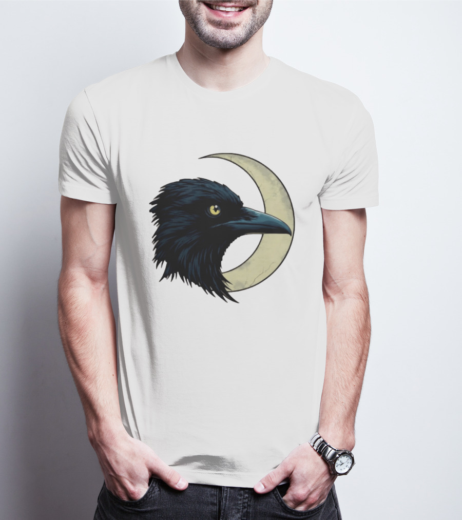 Raven Crescent Moon Guardian Of The Glimmer T-Shirt
