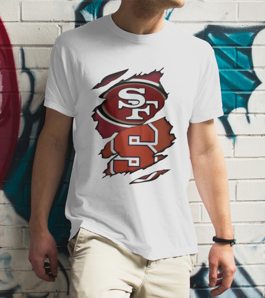 San Francisco 49ers SF Syracuse Orange S Ripped Logos T-Shirt