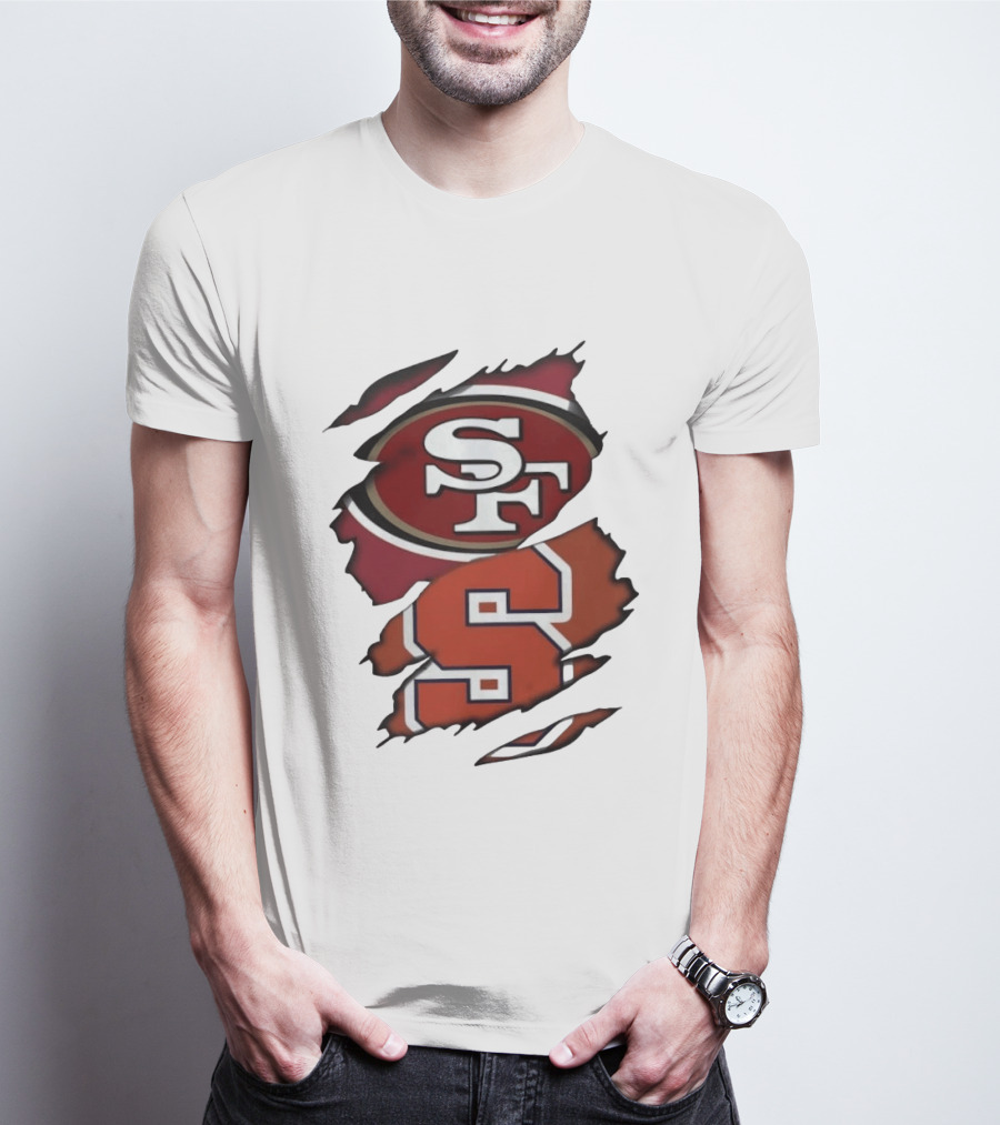 San Francisco 49ers SF Syracuse Orange S Ripped Logos T-Shirt