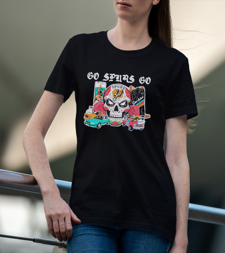 Day Of The Dead Spurs Skull San Antonio Go Spurs Go Texas Cars T-Shirt
