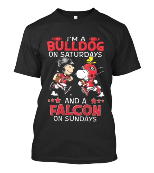 I'm A Bulldog On Saturdays And A Falcon On Sundays Charlie Brown Snoopy Woodstock Sports Fan Gear T-Shirt