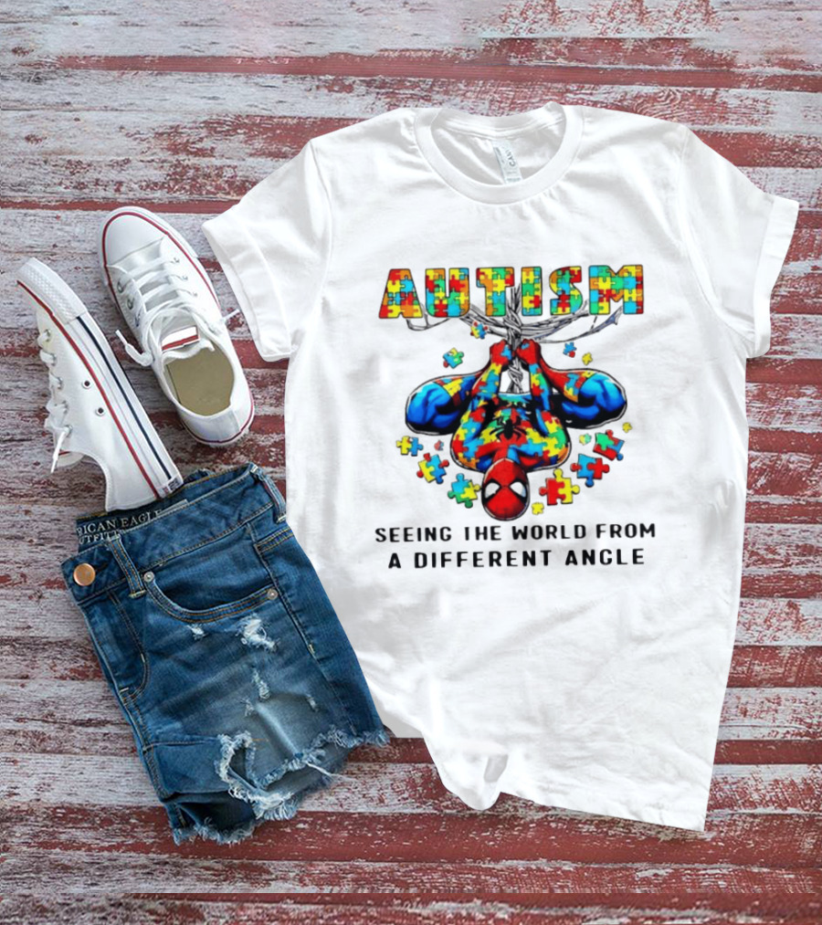 Autism Seeing The World From A Different Angle Spiderman Puzzle T-Shirt