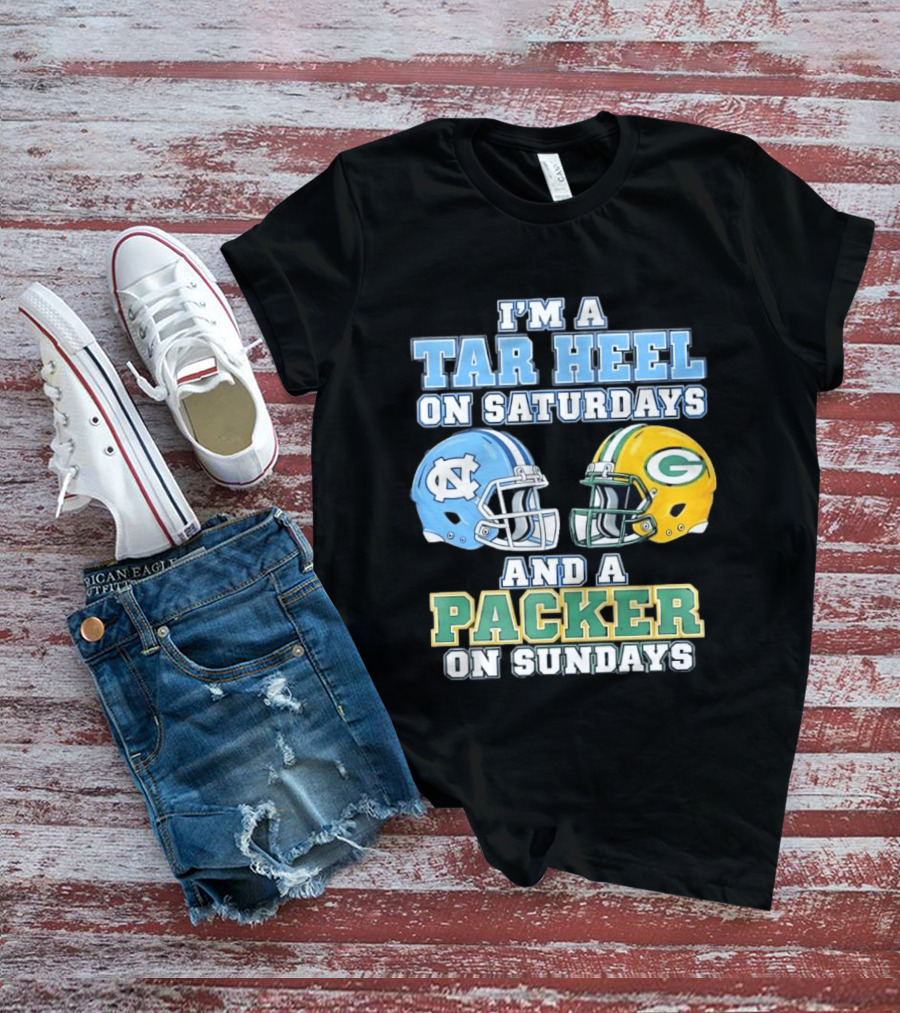 I'm A Tar Heel On Saturdays And Packer On Sundays NC UNC Football Helmet Fan Gear T-Shirt