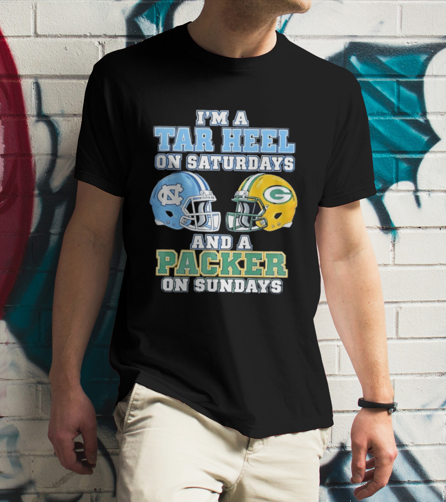 I'm A Tar Heel On Saturdays And Packer On Sundays NC UNC Football Helmet Fan Gear T-Shirt