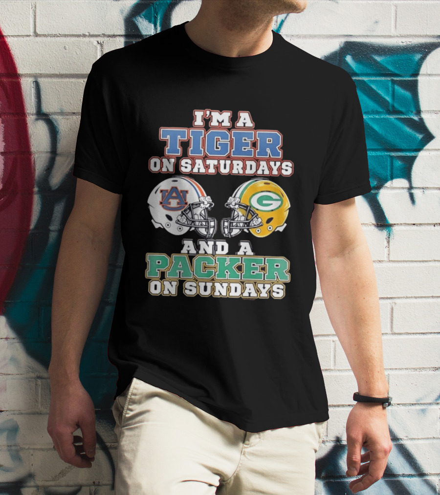 Auburn Tigers Saturdays Green Bay Packers Sundays Football Helmets T-Shirt