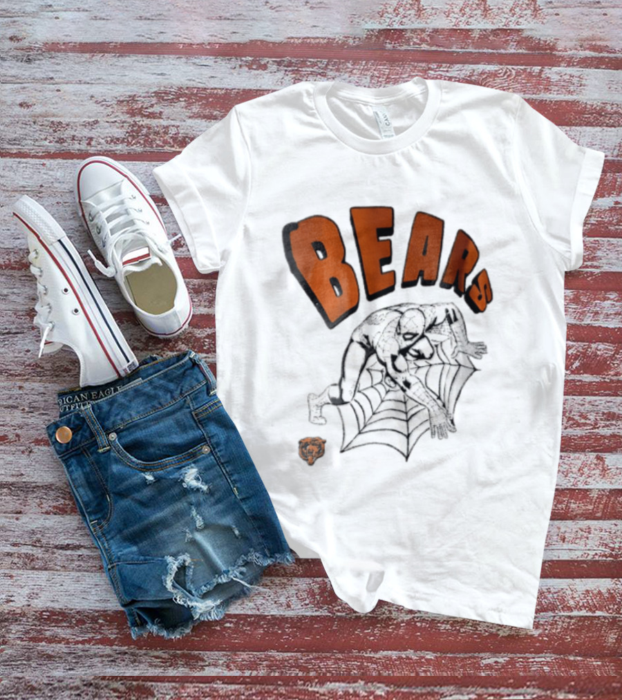 Chicago Bears Spider Man Crouching On Web With Bears T-Shirt