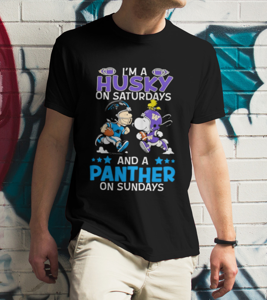 I'm A Husky On Saturdays And A Panther On Sundays Snoopy And Charlie Brown Football Enthusiasts T-Shirt