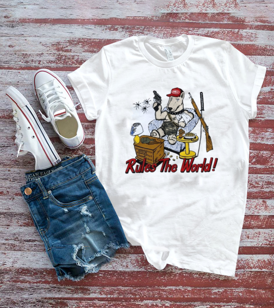 Corteiz Last Stand Rules The World Relaxed Gun Toting Bull Terrier In Camouflage And Cap T-Shirt