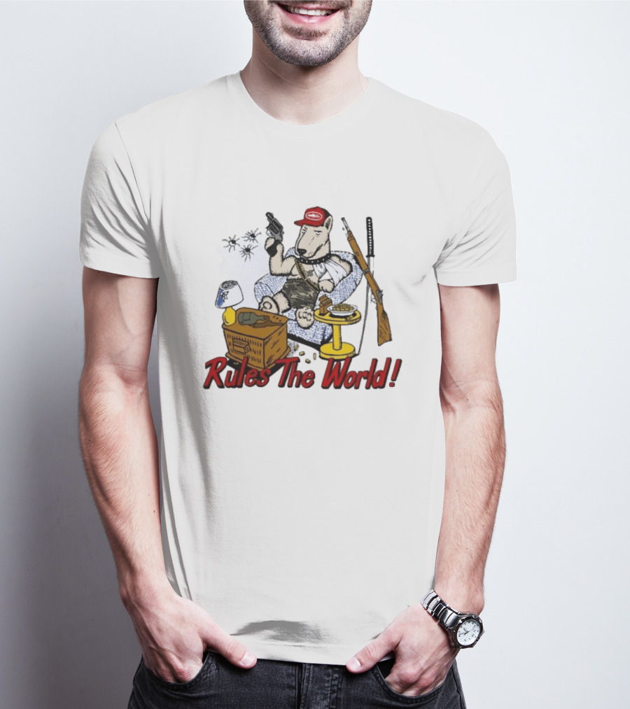 Corteiz Last Stand Rules The World Relaxed Gun Toting Bull Terrier In Camouflage And Cap T-Shirt