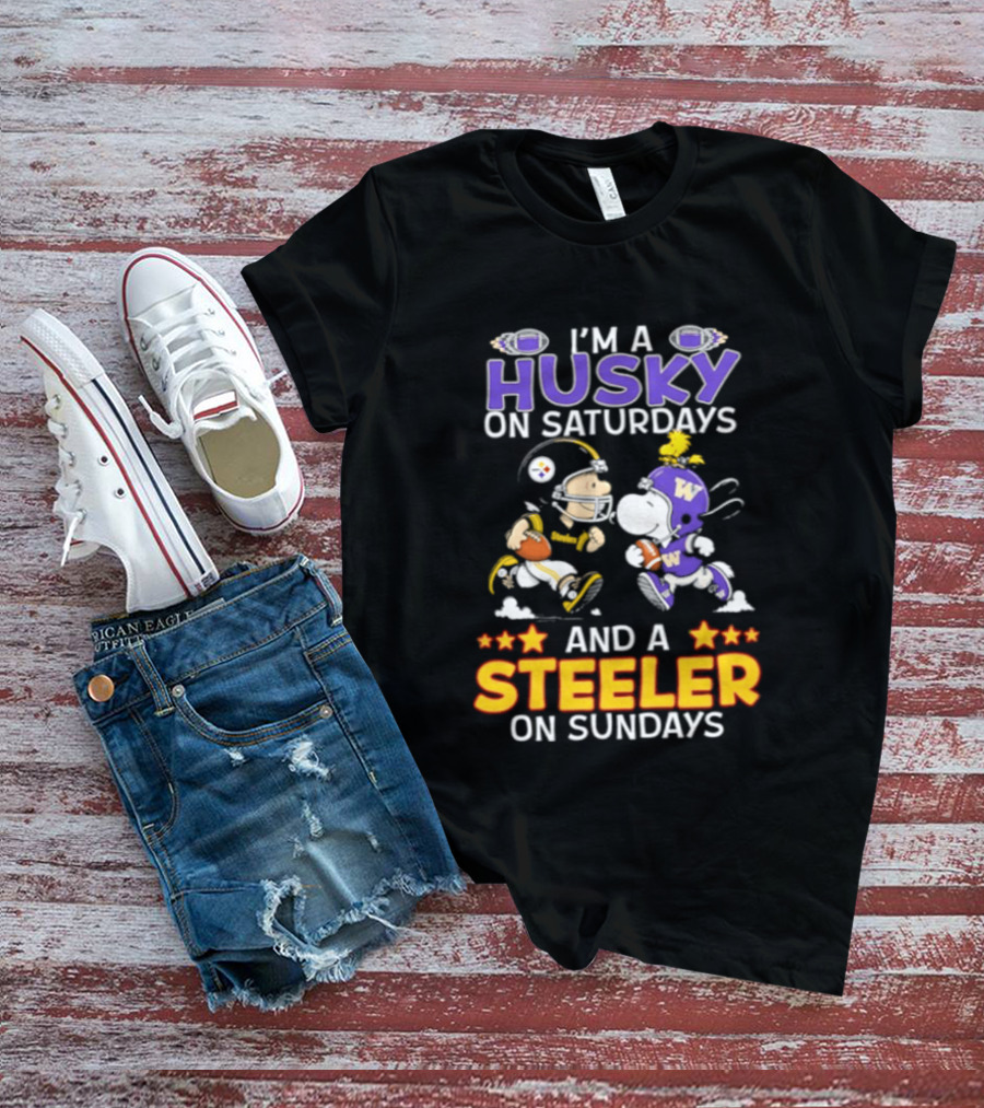 Snoopy Charlie Brown Husky Saturdays Steeler Sundays Football T-Shirt