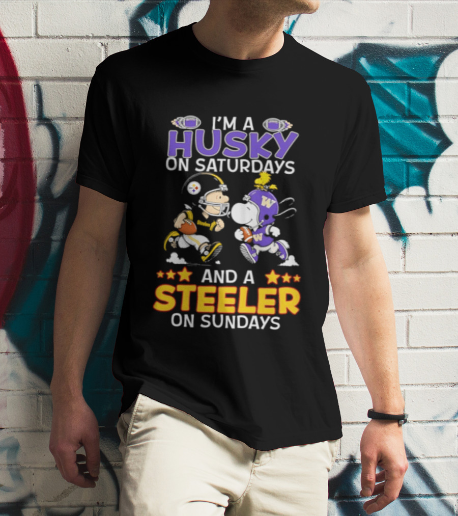 Snoopy Charlie Brown Husky Saturdays Steeler Sundays Football T-Shirt