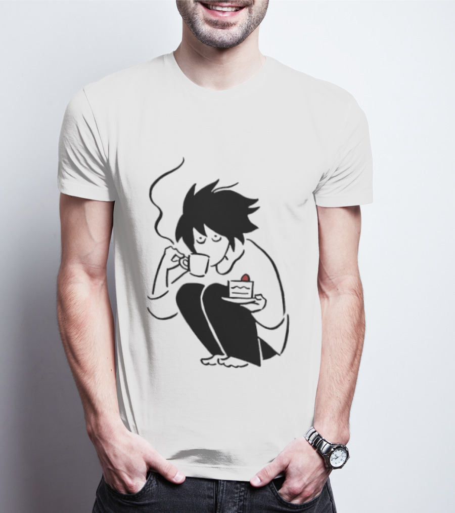 Death Note L Coffee And Strawberry Cake Scene T-Shirt