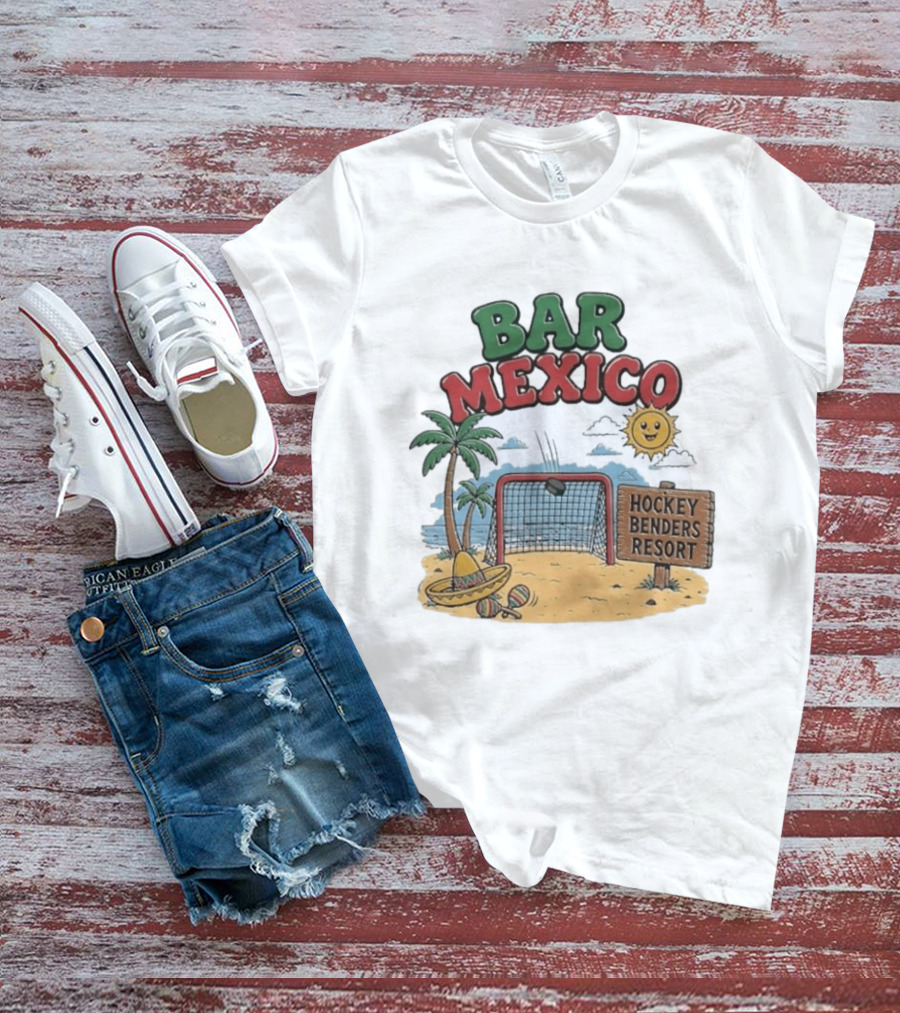 Bar Mexico Hockey Benders Resort Beach Fun With Palm Trees And Sombrero T-Shirt