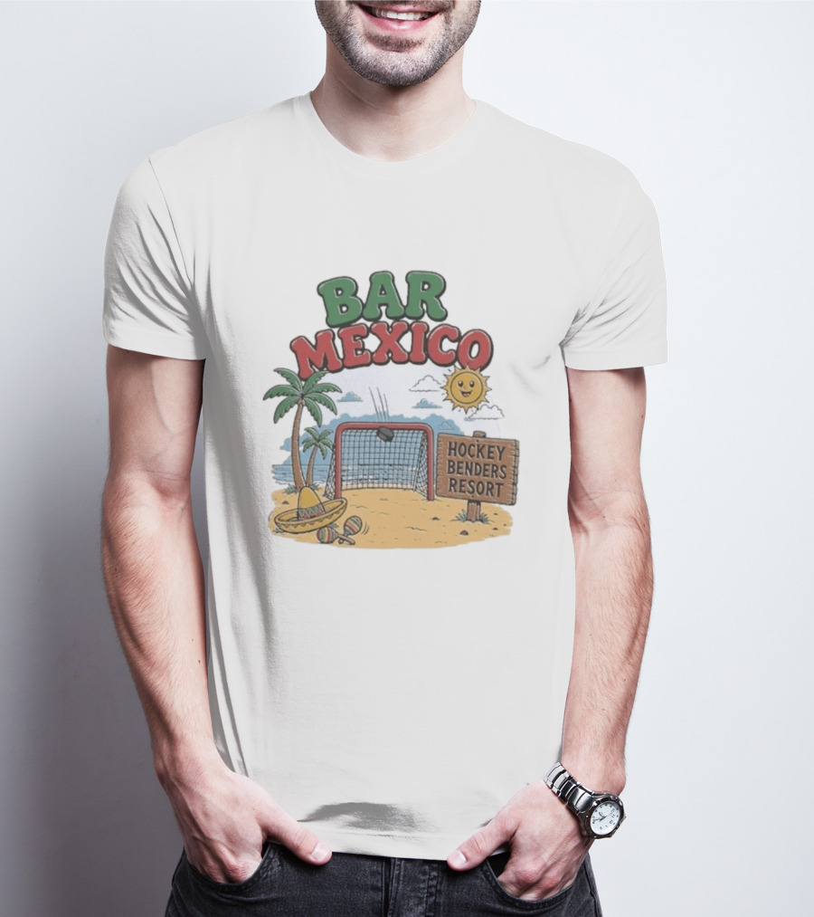 Bar Mexico Hockey Benders Resort Beach Fun With Palm Trees And Sombrero T-Shirt