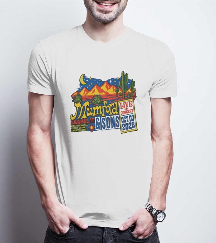 Mumford & Sons Albuquerque NM Live In Concert Oct 03 2026 First Financial Credit Union Amphitheatre T-Shirt