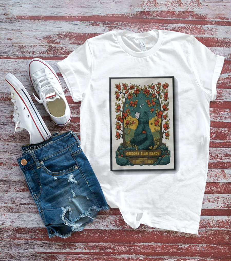 Gregory Alan Isakov October 2026 Show With Bear And Red Flowers T-Shirt