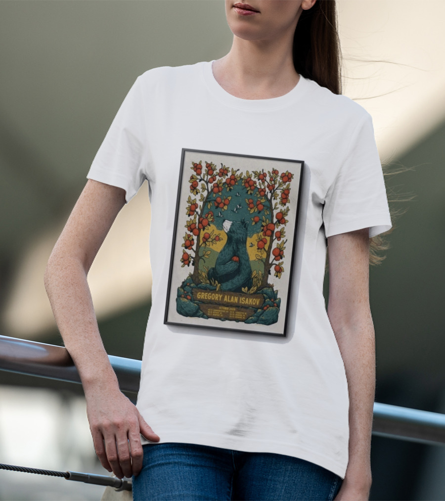 Gregory Alan Isakov October 2026 Show With Bear And Red Flowers T-Shirt