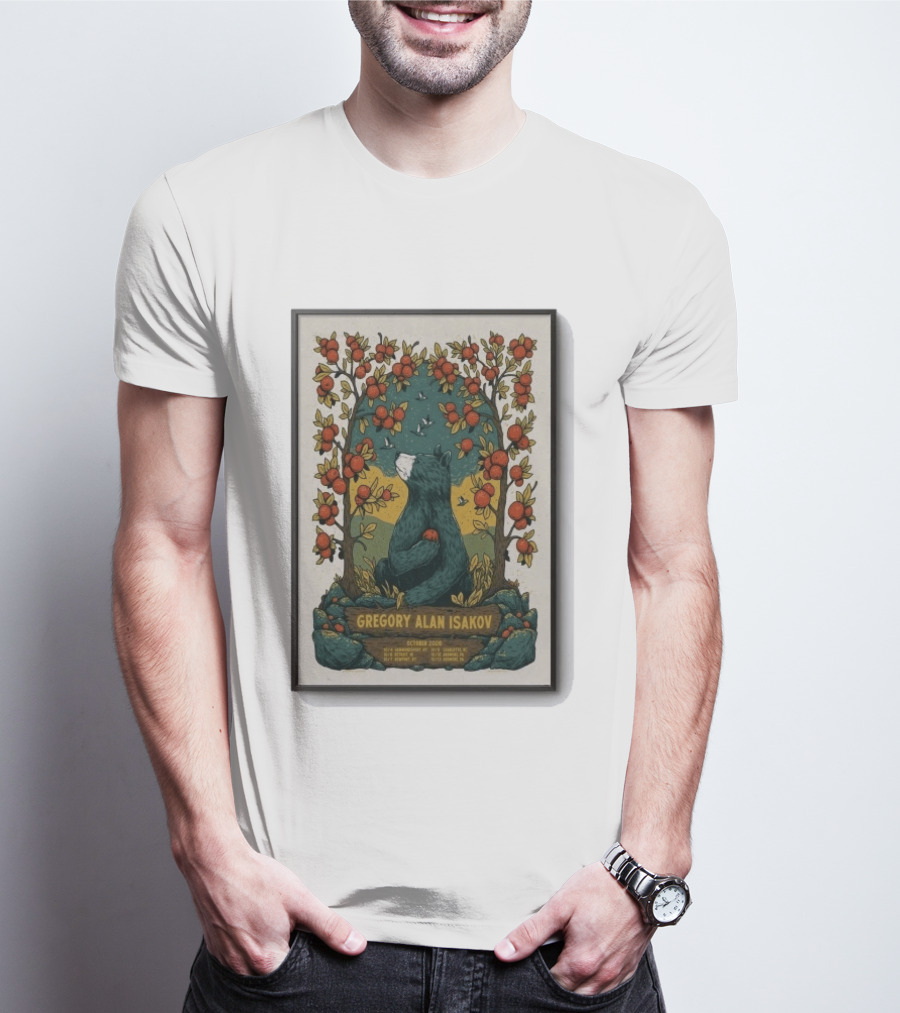 Gregory Alan Isakov October 2026 Show With Bear And Red Flowers T-Shirt