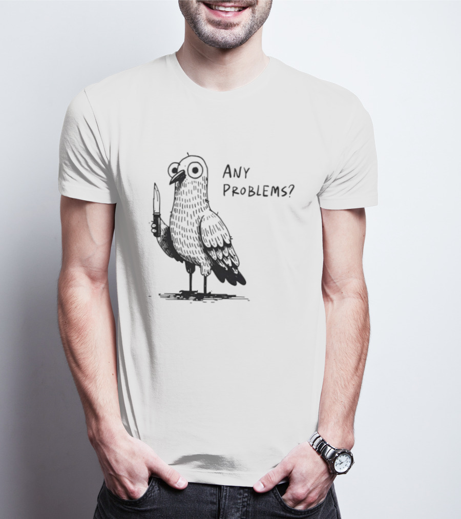 Pigeon With Knife Any Problems Retro Style Black Sketch T-Shirt