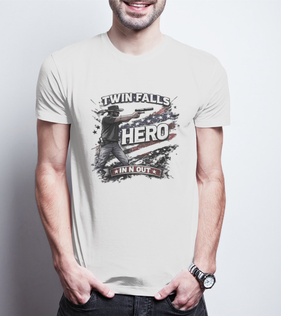 Twin Falls Hero In N Out American Flag Gunman T-Shirt