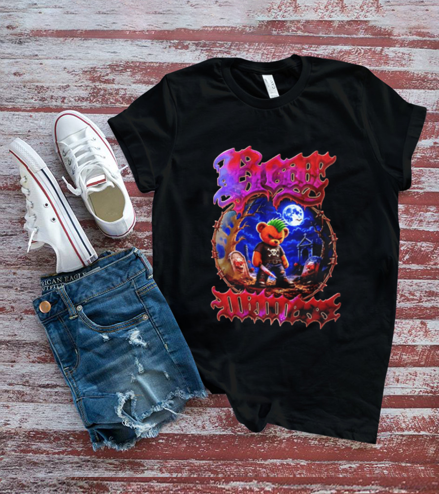 Bear Killers Punk Teddy Bear With Knife And Moonlit Graveyard Scene T-Shirt