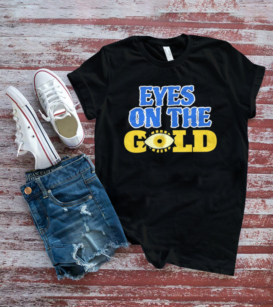 Eyes On The Gold Bold Eye Motif Yellow Blue T-Shirt