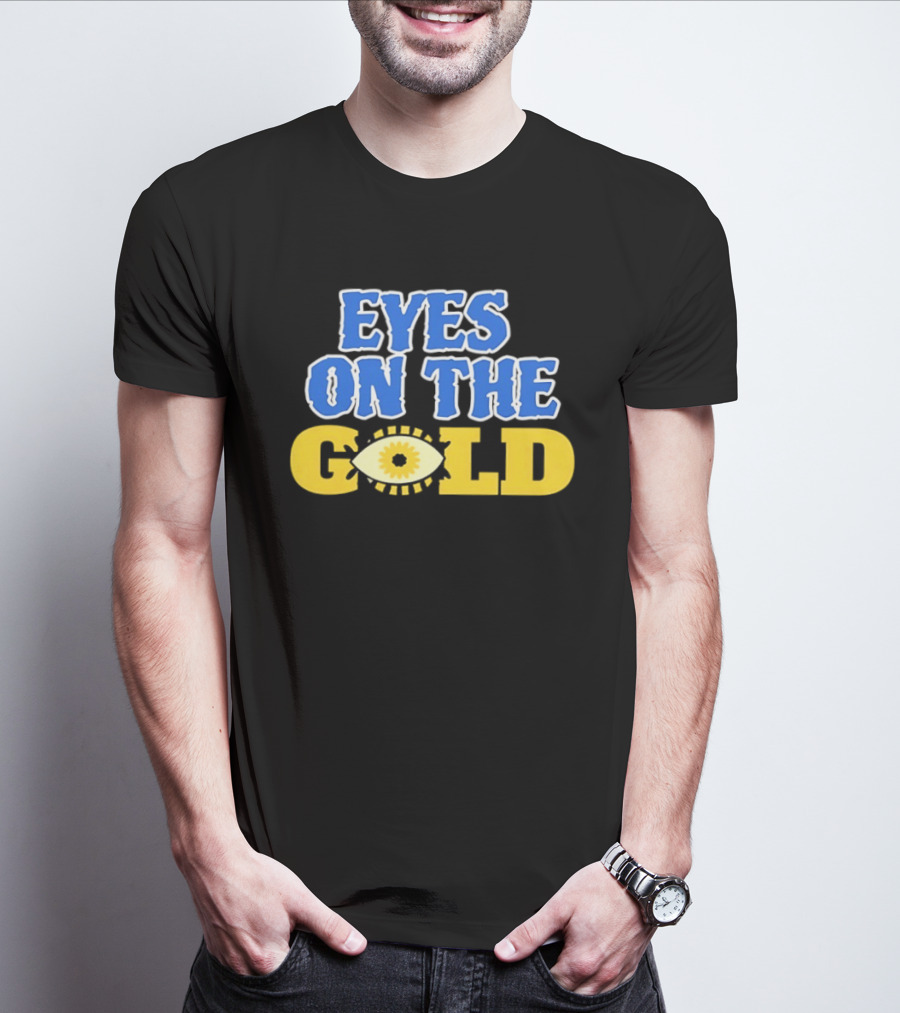 Eyes On The Gold Bold Eye Motif Yellow Blue T-Shirt