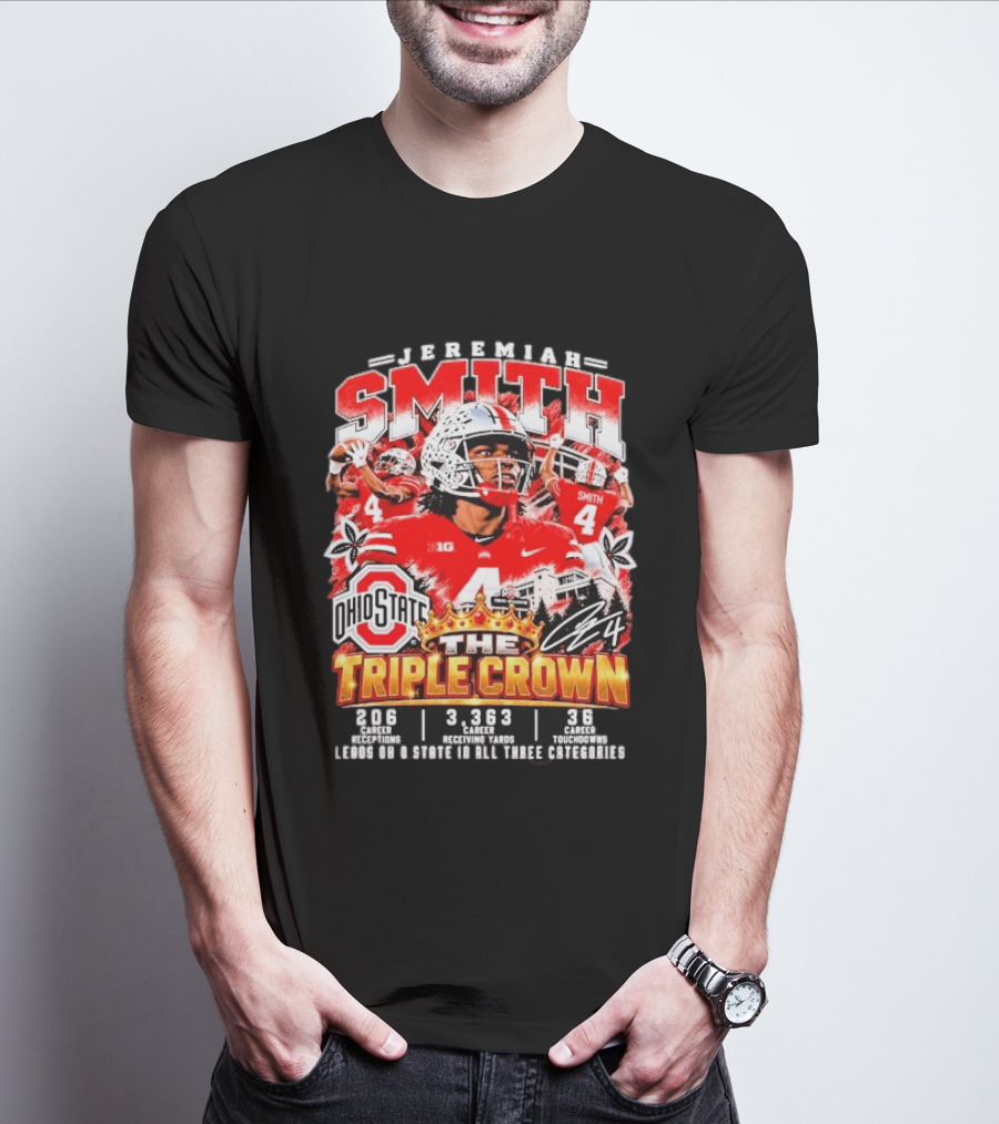 Jeremiah Smith Ohio State Buckeyes The Triple Crown 206 Receptions 3363 Yards 36 Touchdowns T-Shirt