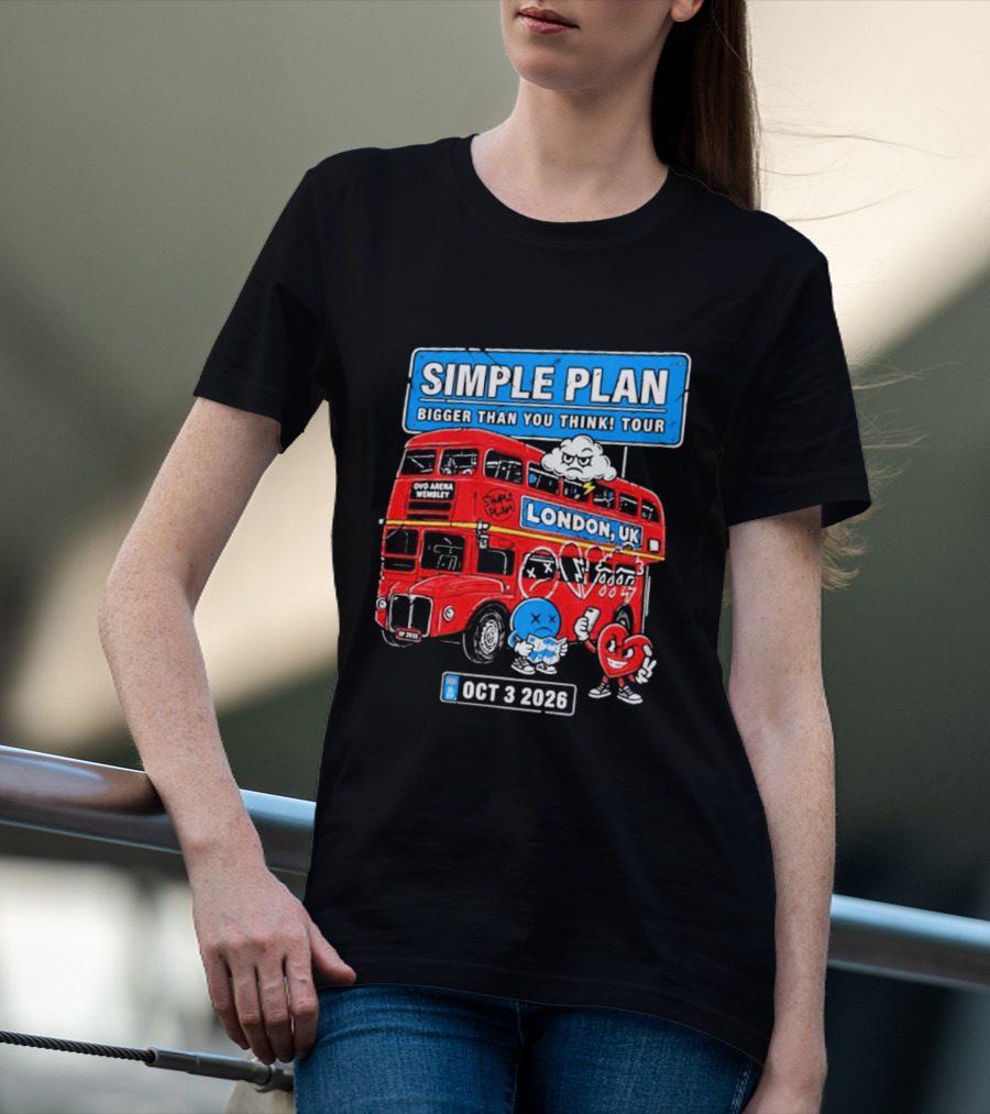 Simple Plan Bigger Than You Think Tour London UK Double Decker Oct 3 2026 T-Shirt