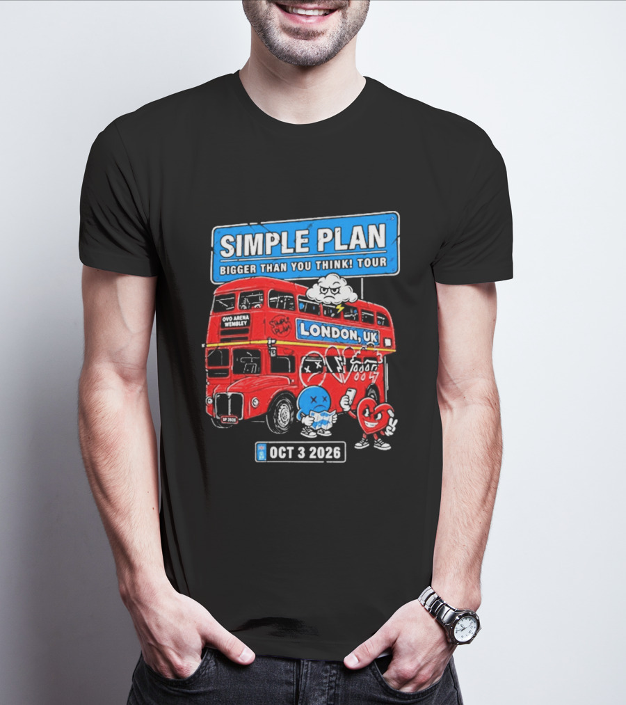 Simple Plan Bigger Than You Think Tour London UK Double Decker Oct 3 2026 T-Shirt