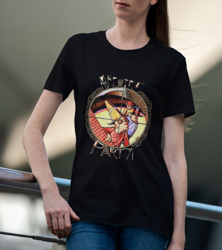 Machine Party Surreal Dark Fantasy Dystopian Vintage Cartoon Target Crosshair T-Shirt