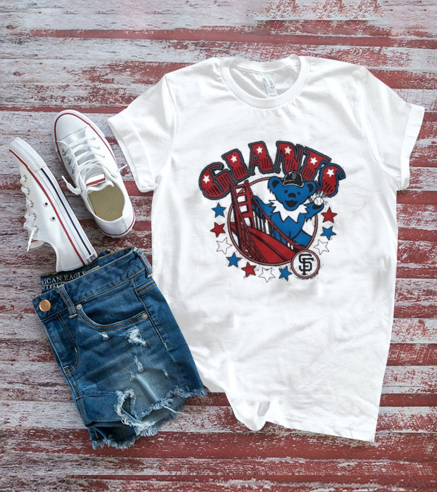 Grateful Dead Giants Bear San Francisco Bridge Retro Stars T-Shirt