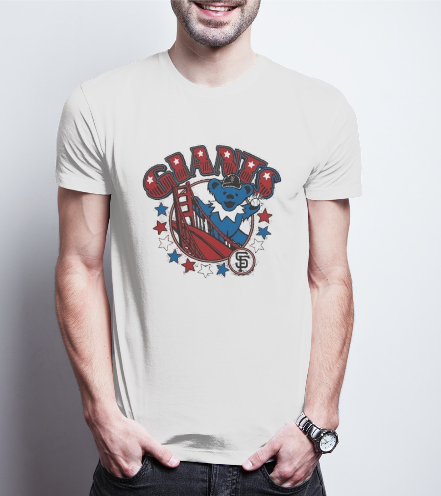 Grateful Dead Giants Bear San Francisco Bridge Retro Stars T-Shirt