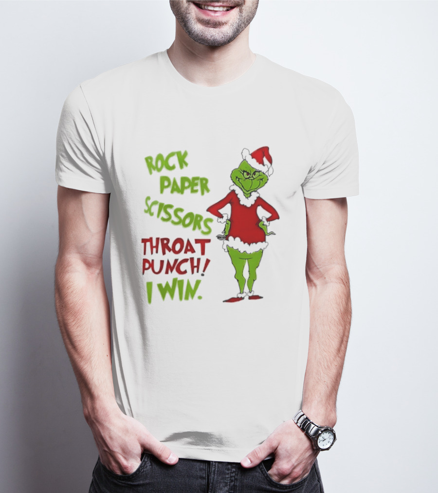 Grinch Rock Paper Scissors Throat Punch I Win Christmas 2026 T-Shirt
