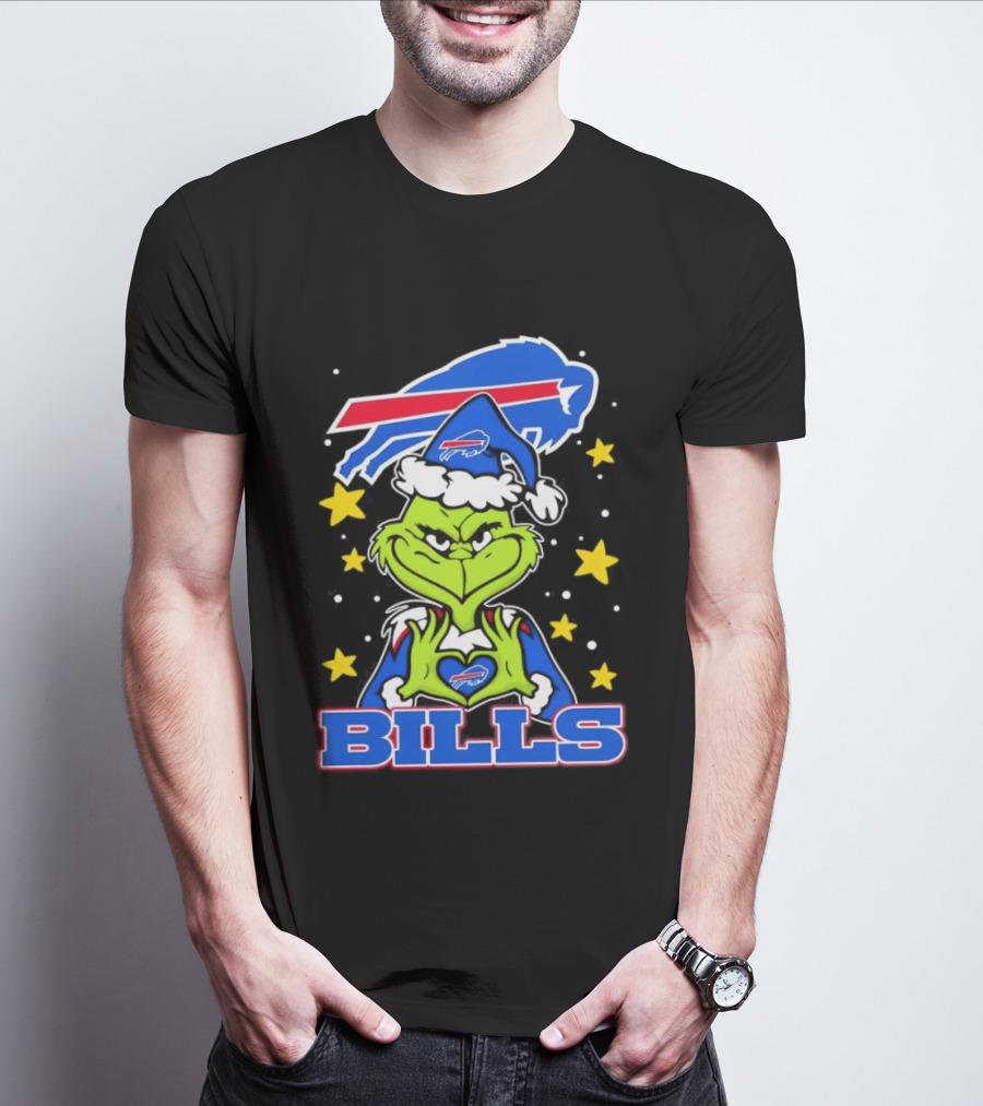 Grinch Heart Hands Christmas Buffalo Bills Football Holiday T-Shirt