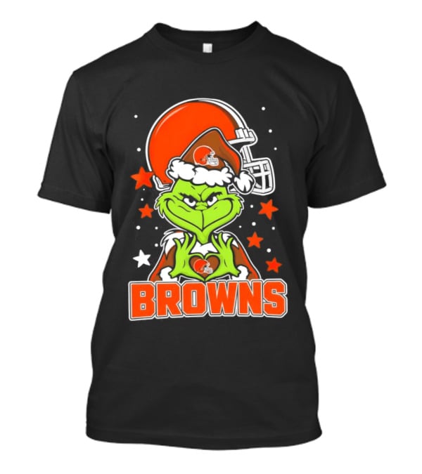 Grinch Heart Love Cleveland Browns Christmas Football T-Shirt