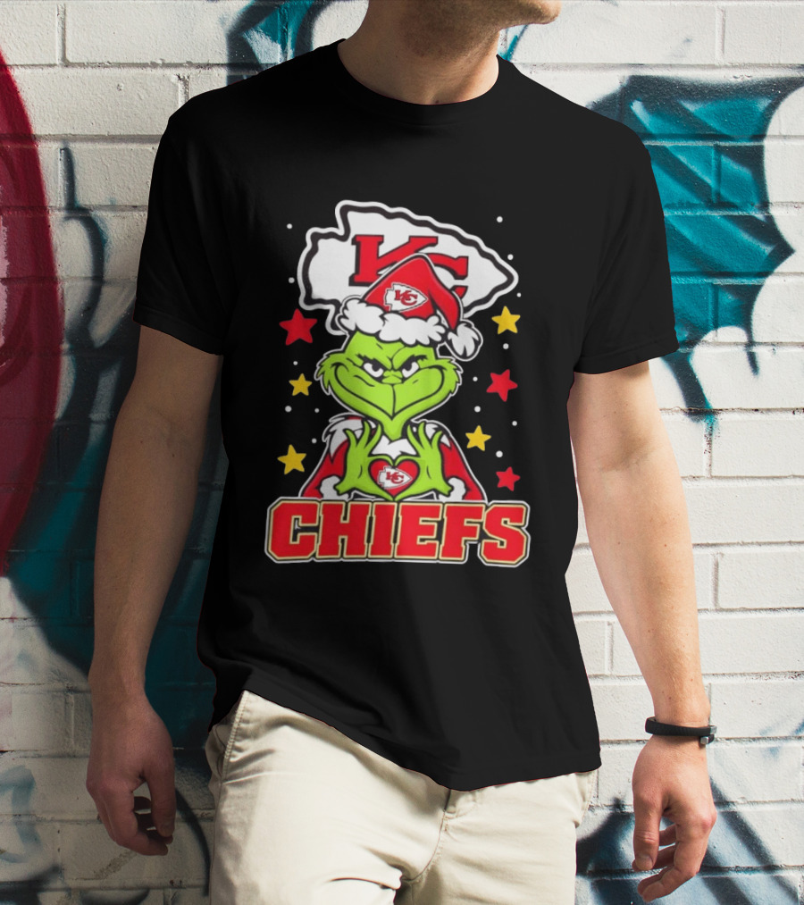 Grinch Heart Love Kansas City Chiefs Christmas Football T-Shirt