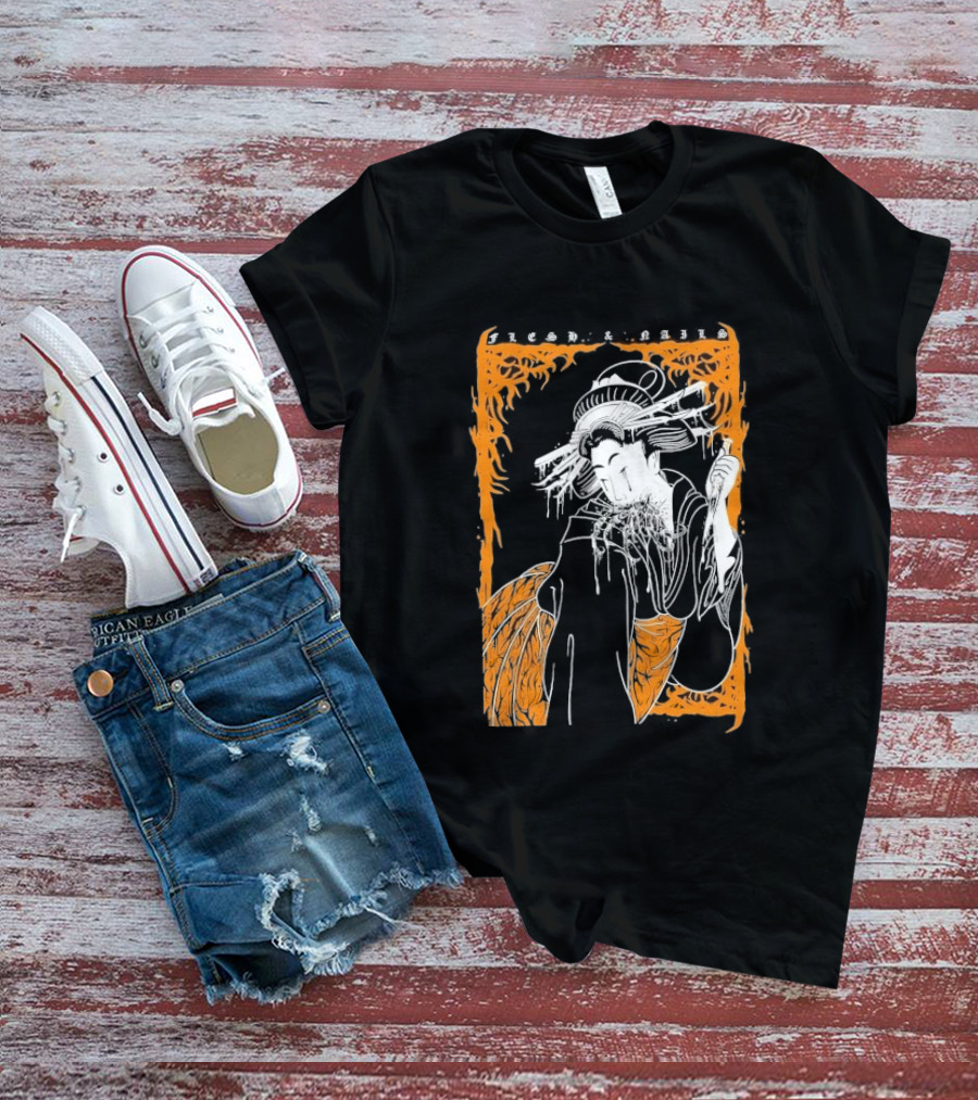 Distant Flesh And Falls Geisha Vintage Oriental Motif T-Shirt