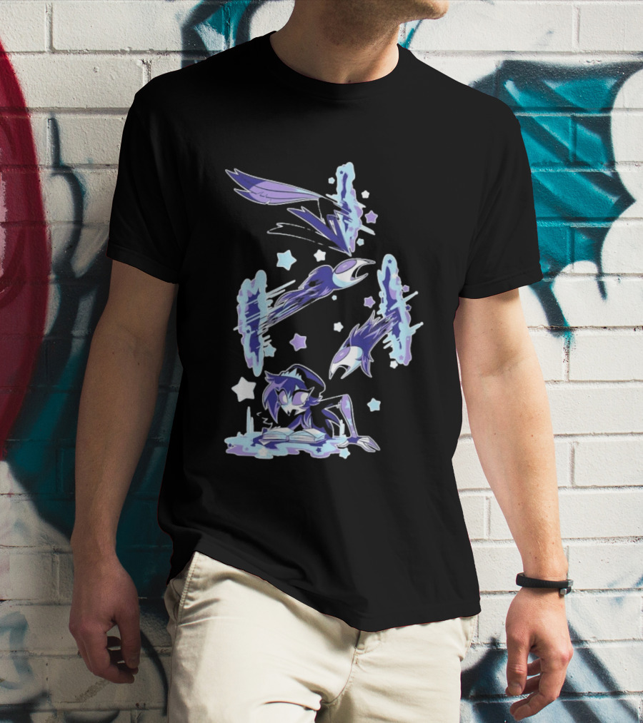 Shark Robot Octavia Portal Animated Illustration With Stars And Blue Avian T-Shirt