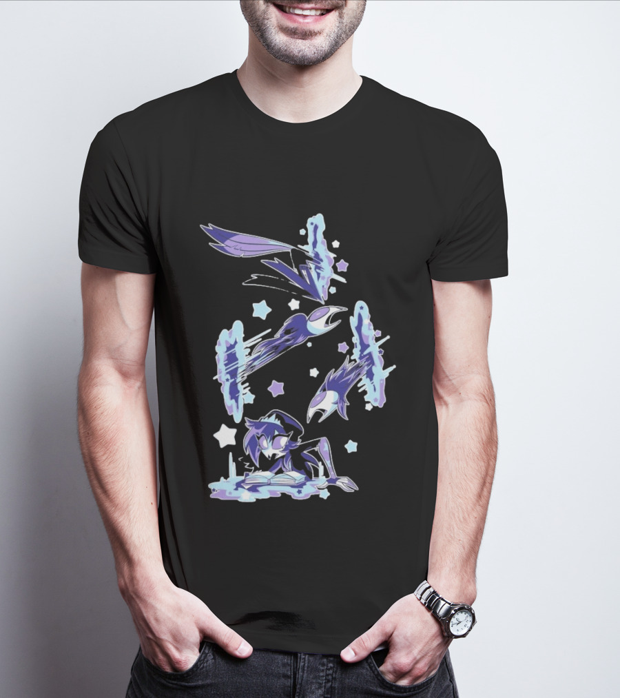 Shark Robot Octavia Portal Animated Illustration With Stars And Blue Avian T-Shirt