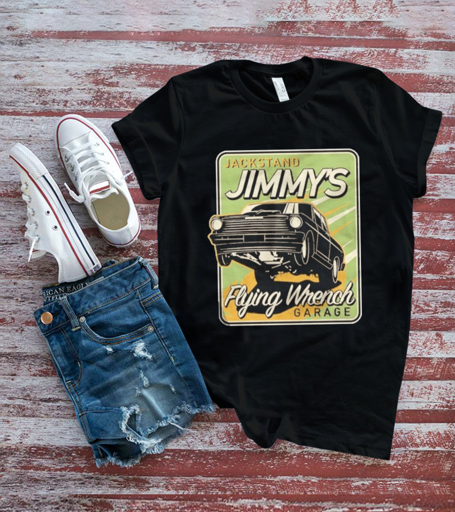 Jackstand Jimmy's Flying Wrench Garage Vintage Hot Rod Art Cleetus McFarland T-Shirt