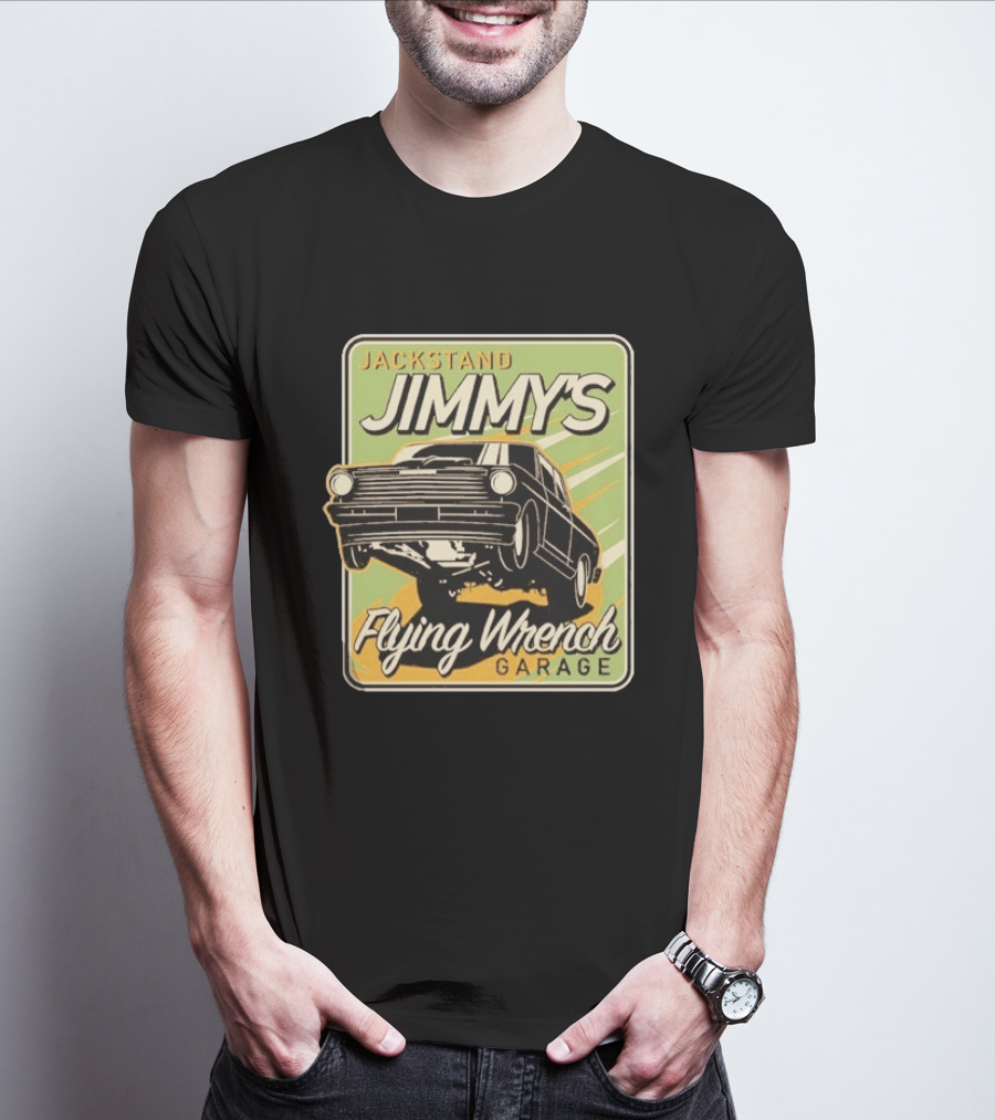 Jackstand Jimmy's Flying Wrench Garage Vintage Hot Rod Art Cleetus McFarland T-Shirt